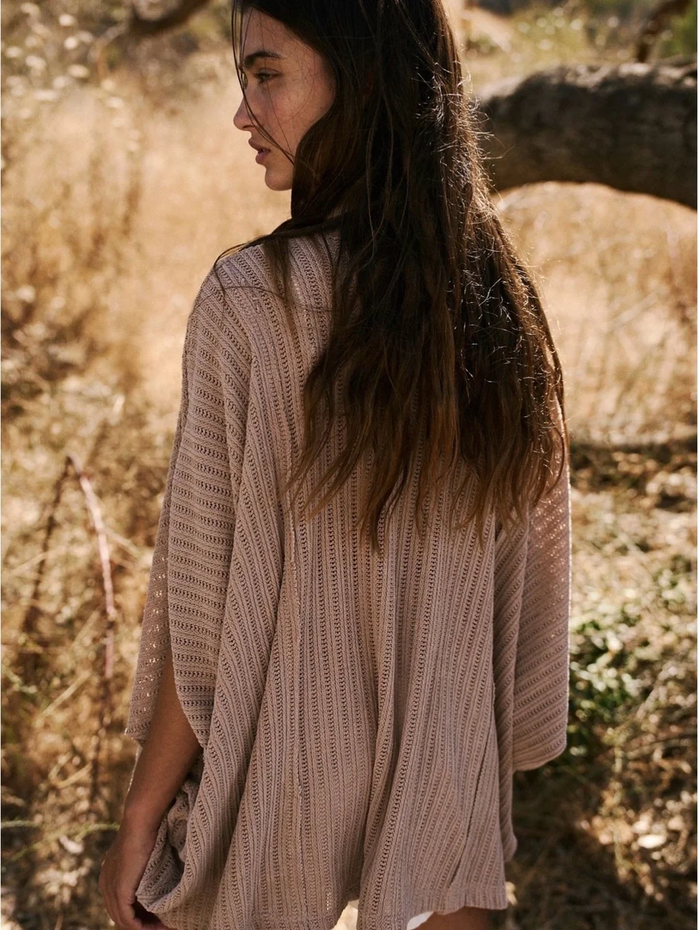 Free People Taupe Open-Sleeve Knit Poncho